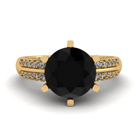 6-Prong Black Diamond with Duo-color Pave Ring  Yellow Gold, Image 1