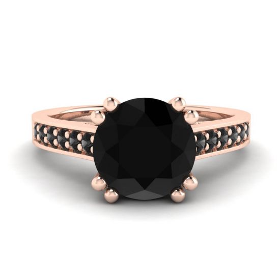 Round Black Diamond with Black Pave 18K Rose Gold Ring, Enlarge image 1