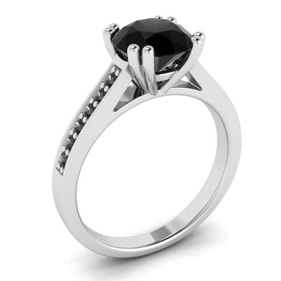 Round Black Diamond with Black Pave 18 White Gold Ring ,  Enlarge image 4