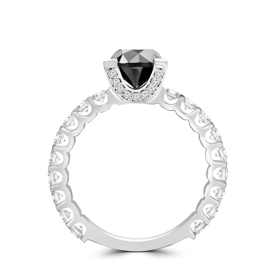 Round Black Diamond Ring with Side and Hidden Pave, More Image 0