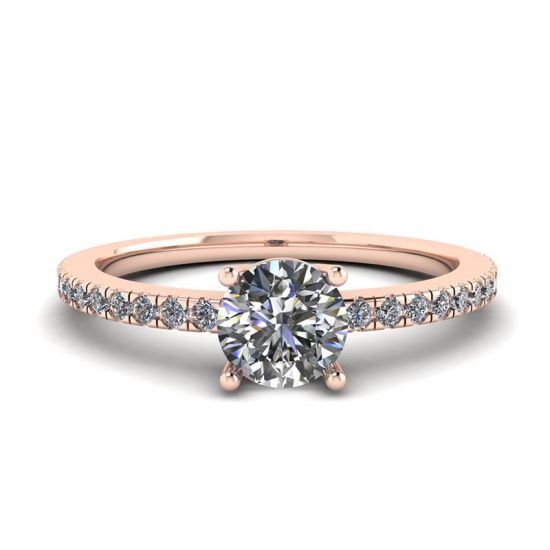 White Diamond Side Pave Ring 18K Rose Gold, Enlarge image 1