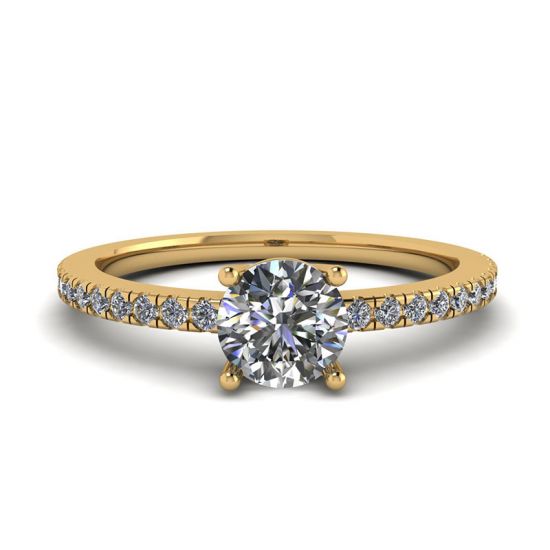 White Diamond Side Pave Ring 18K Yellow Gold, Enlarge image 1