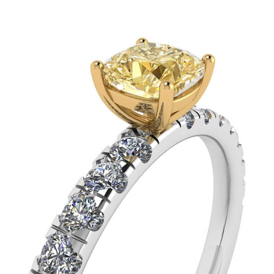 Cushion Yellow Diamond 0.5 ct with Side Pave Ring,  Enlarge image 2