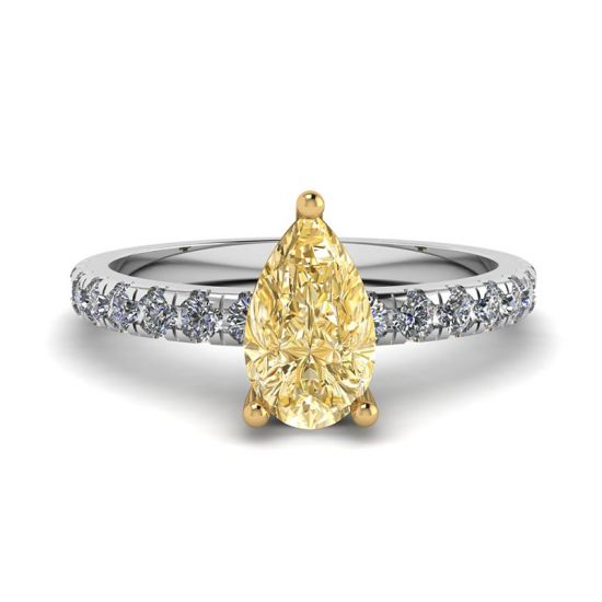 Pear Yellow Diamond 0.5 ct with Side Pave Ring, Enlarge image 1