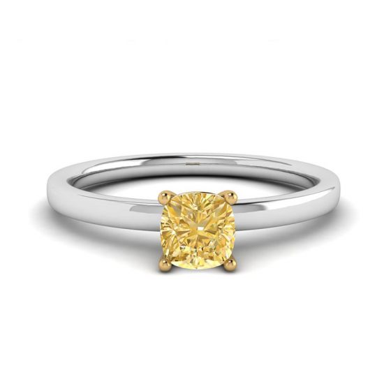 Cushion Yellow Diamond Solitaire Ring, Enlarge image 1