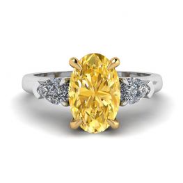 Oval Yellow Diamond with Side Pear White Diamonds Ring