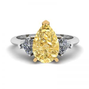 1 carat Yellow Pear Diamond with 2 Hearts Ring