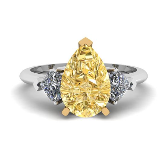 1 carat Yellow Pear Diamond with 2 Hearts Ring, Enlarge image 1