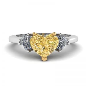 1 carat Yellow Heart Diamond with 2 Side Hearts Ring