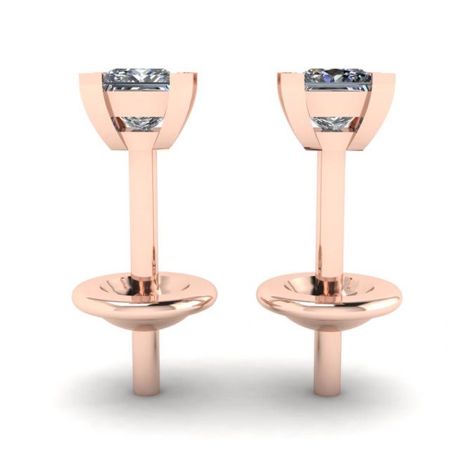 Princess-Cut Diamond Stud Earrings Rose Gold - Photo 1