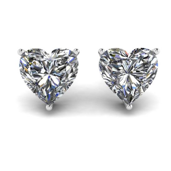 Heart Shape Diamond Stud Earrings White Gold, Enlarge image 1