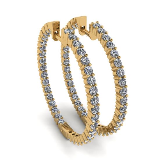 Thin Hoop Earrings with Diamonds Yellow Gold, Enlarge image 1