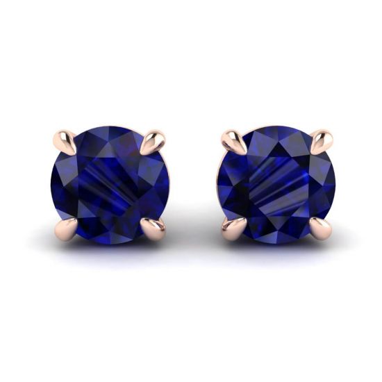 Classic Blue Sapphire Stud Earrings Rose Gold, Enlarge image 1