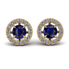 Sapphire Stud Earrings with Detachable Diamond Halo Yellow Gold