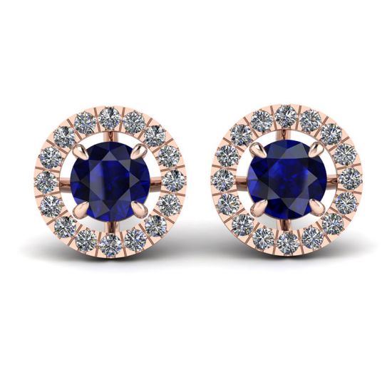 Sapphire Stud Earrings with Detachable Diamond Halo Rose Gold, Enlarge image 1
