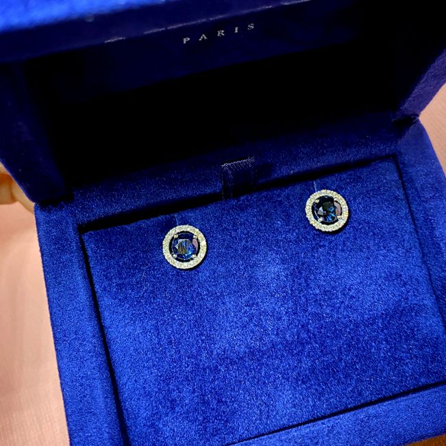 Sapphire Stud Earrings with Detachable Diamond Halo - Photo 5