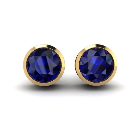 Sapphire Stud Earrings in Yellow Gold, Enlarge image 1