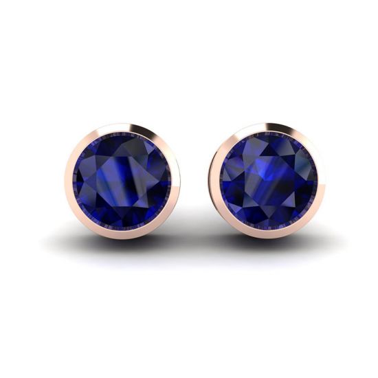 Sapphire Stud Earrings in Rose Gold, Enlarge image 1