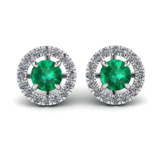 Emerald Stud Earrings with Detachable Diamond Halo Jacket, Enlarge image 1