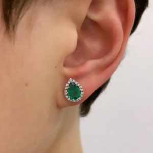 Pear-Shaped Emerald with Diamond Halo Earrings - Photo 3
