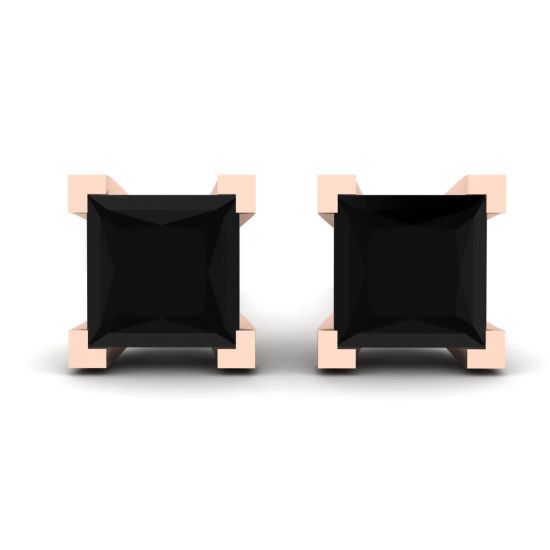 4 mm Princess Cut Black Diamond Stud Earrings Rose Gold, Enlarge image 1