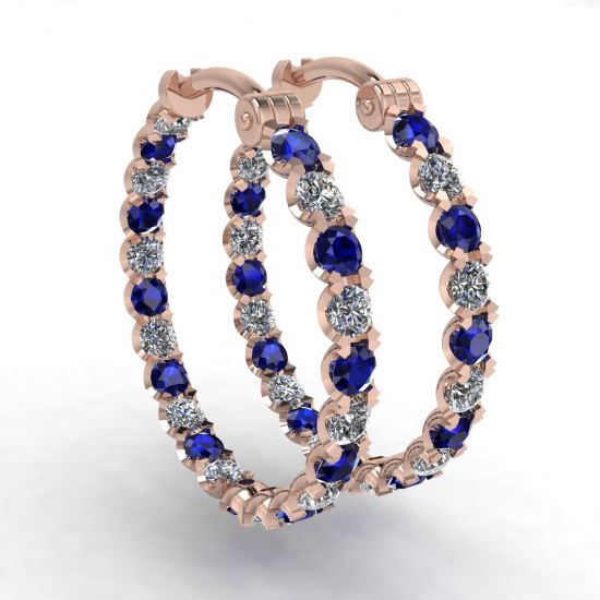 Diamond and Sapphire Hoop Earrings Rose Gold, Enlarge image 1