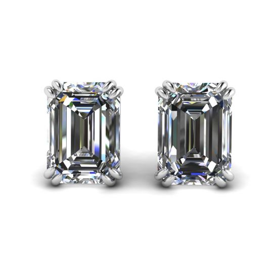 Emerald Cut Diamond Stud Earrings, Enlarge image 1