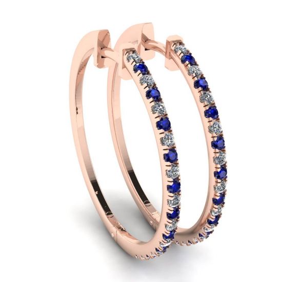 Hoop Sapphire and Diamond Earrings Rose Gold, Enlarge image 1