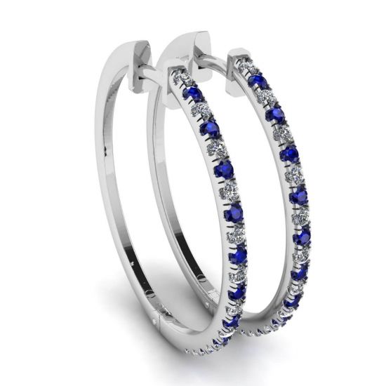 Hoop Sapphire and Diamond Earrings White Gold, Enlarge image 1