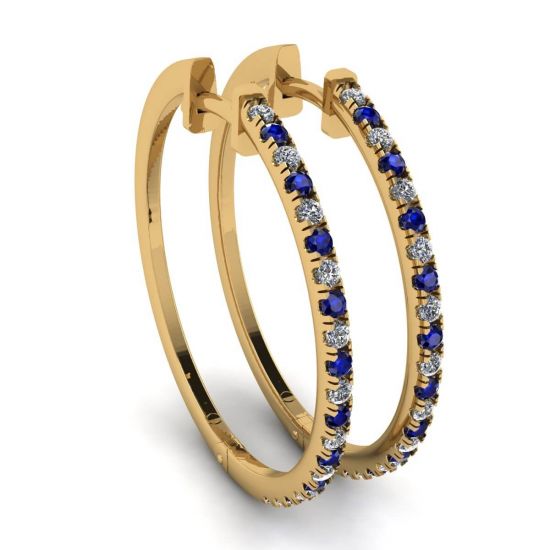 Hoop Sapphire and Diamond Earrings Yellow Gold, Enlarge image 1