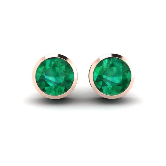 Emerald Stud Earrings in Rose Gold, Enlarge image 1