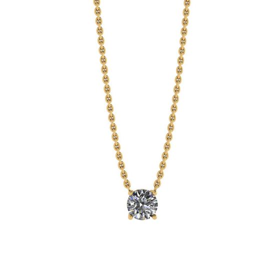 Classic Solitaire Diamond Necklace on Thin Chain Yellow Gold, Enlarge image 1