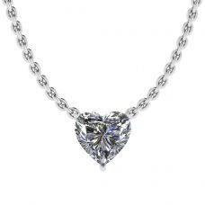 Heart Diamond Solitaire Necklace on Thin Chain White Gold