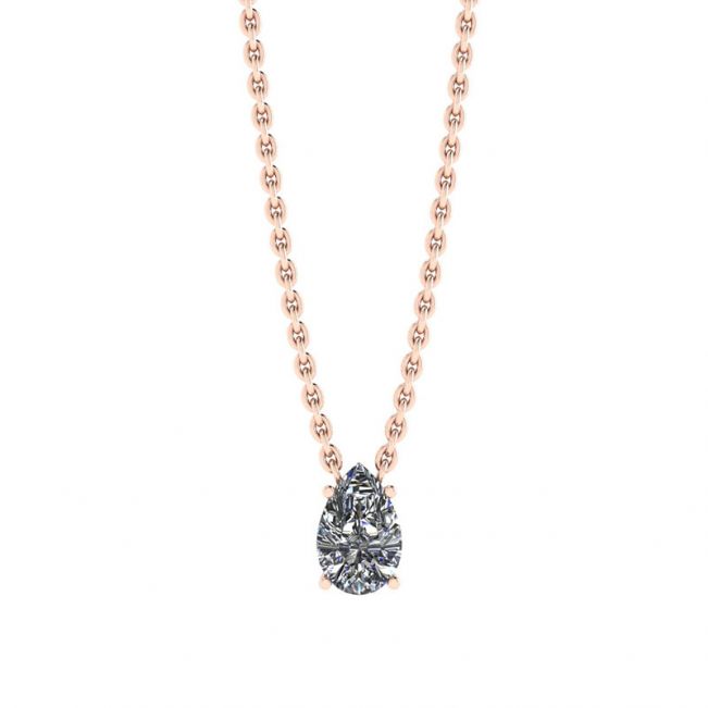 Pear Diamond Solitaire Necklace on Thin Rose Chain