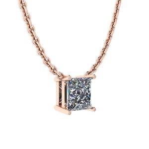 Princess Diamond Solitaire Necklace on Thin Chain Rose Gold - Photo 1