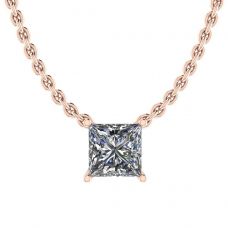Princess Diamond Solitaire Necklace on Thin Chain Rose Gold