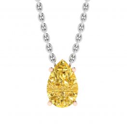 Pear Shaped Fancy Yellow Diamond Chain Necklace Rose Gold