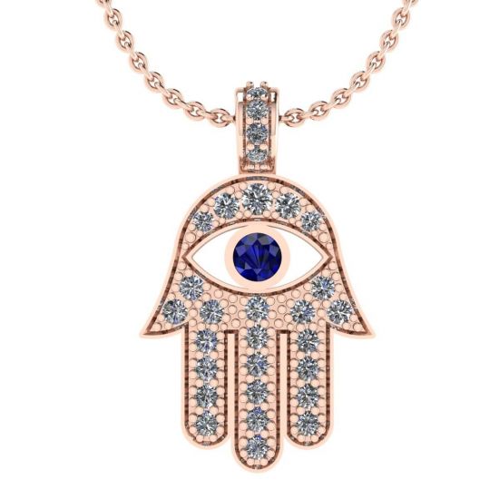Hamsa Pendant with Diamonds and Sapphires Rose Gold, Enlarge image 1